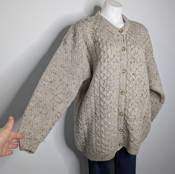 Highland Home Industries Cream Tan Wool Button Up Cardigan Sweater XL - Picture 4 of 9